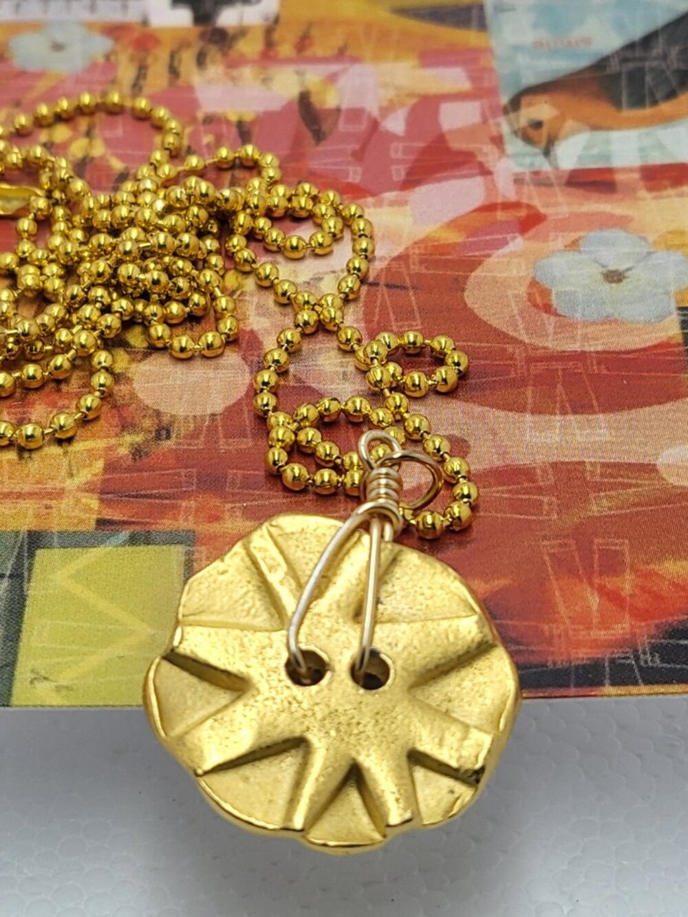 Necklace with vintage Todd Oldham Buttons 90s 24K Gold